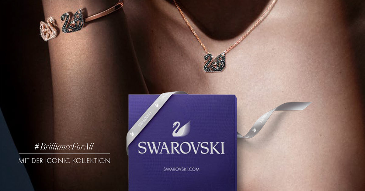Für Swarovskie auch sehr wichtig bei der Präsentation ist die Abbildung der Verpackung. Das schafft Wiedererkennung.