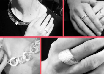 Wir haben die DesignerSchmuck-Marken auf der Inhorgenta besucht und durften ihre schönsten Kreationen anprobieren. Bernd Wolf (o.l.), Manu Schmuck (o.r.), Tezer (u.l.) und Triangel (u.r.).