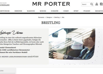 Die Erlöse im Online-Handel sind im vergangenen Jahr um satte 24 % gestiegen. Auch die Luxuslieferanten antworten, beispielsweise Breitling, die nun auf der Richemont-Plattform Mr. Porter verkaufen.