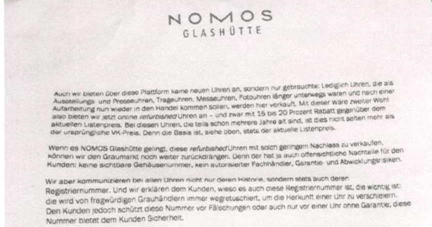 Ein Brief bringt die Händler in Wallung: Nomos-Chef Roland Schwertner kündigt an, künftig auch an Chrono24 und Chronext direkt zu liefern.