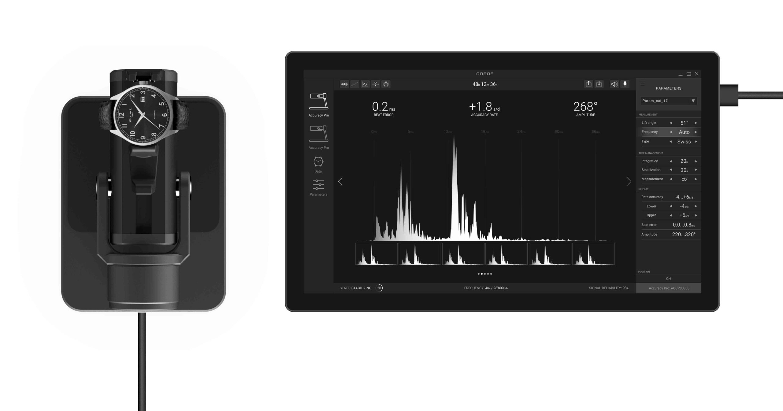 Die neue Generation der Accuracy-Serie von Oneof kann die Messresultate einer mechanischen Uhr auf dem Tablet und sogar auf dem Smartphone darstellen.