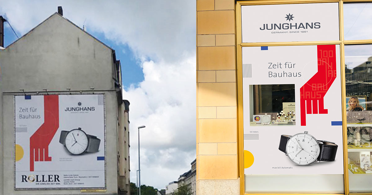 Juwelier Roller in Chemnitz hat nicht nur eine Sonderverklebung auf dem Schaufenster realisiert, sondern auch Großplakate auf Häuserwänden genutzt.