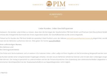 Diese Mitteilung ist auf der Website von PIM Gold zu lesen.