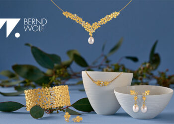 V-Collier Liamesa, Armreif Leilandia, Ohrstecker Celia, Collier Liandi und Ohrschmuck Lindres von BERND WOLF.