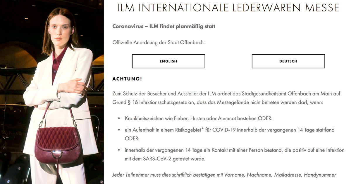 Das Infektions-Risiko sei „sehr gering“, deswegen findet derzeit die Lederwarenmesse in Offenbach statt.