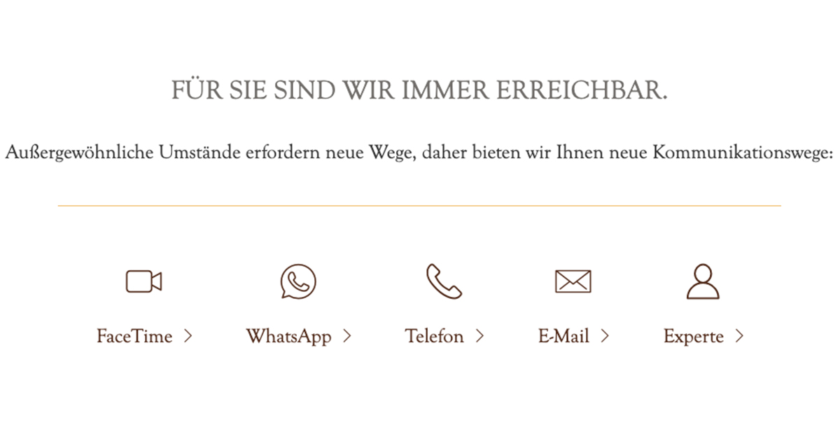 Auf der Website von Wellendorff werden diese Kommunikationswege angeboten.