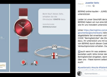 Juwelier Seitz aus Reutte hat das BERING-Set bereits auf Facebook gepostet.