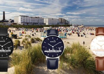 Die unterschiedlichen Display-Karten zeigen die Städteuhren vor dem Hintergrund der Region aus der sie stammen.