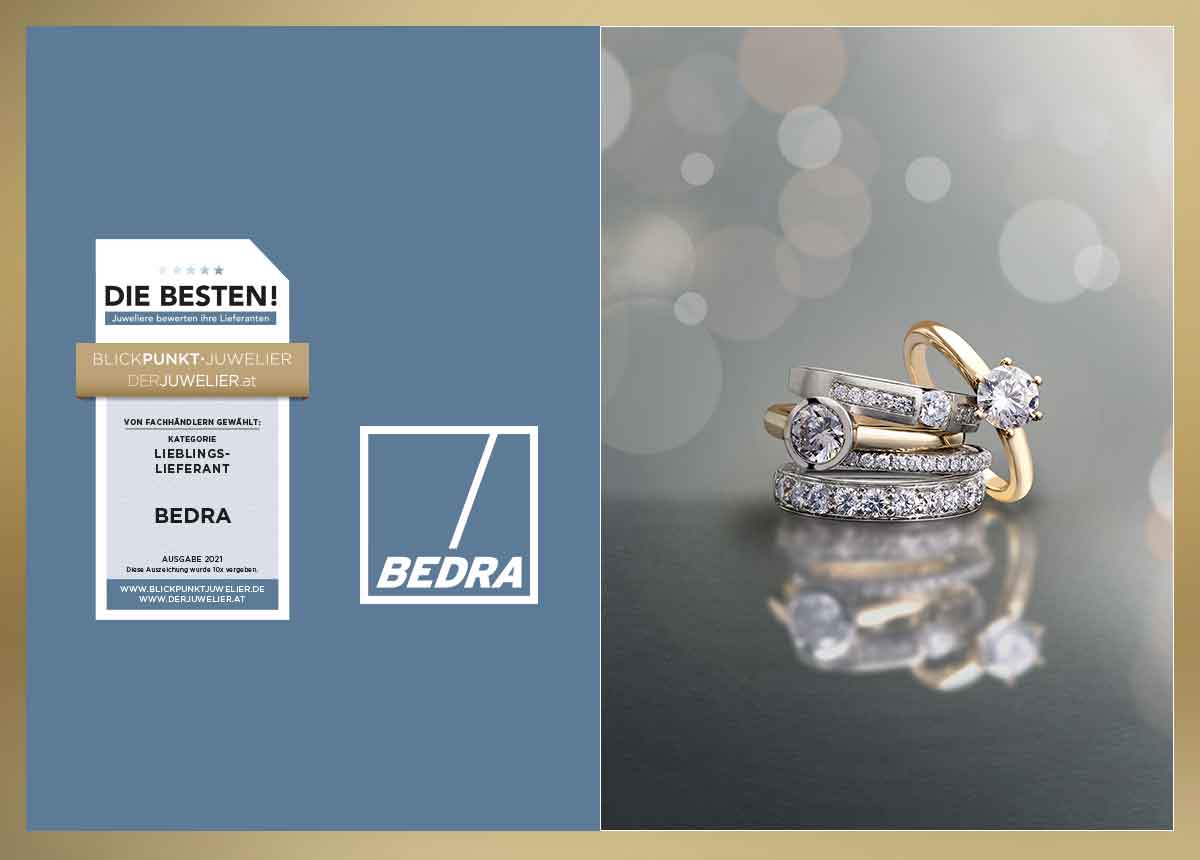 Juweliere haben den Edelmetallspezialisten und Schmuckgroßhändler Bedra in fünf Kategorien zu den "Besten 2021" gewählt.