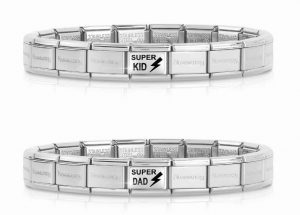 Edelstahl-Charm mit Symbolen in oxidiertem Sterlingsilber von Nomination.