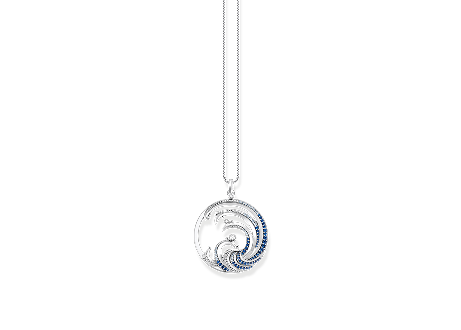 Kettenanhänger aus 925 Sterling-Silber in Wellen-Design mit Schmucksteinbesatz in Blautönen. © Thomas Sabo