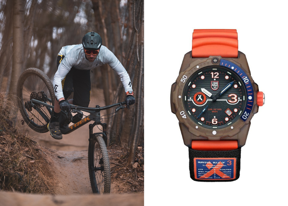 Mountainbiker Andi Wittmann. Seine Uhr: Luminox Bear Grylls Rule of 3 X Tide. © kohligrafie/Luminox