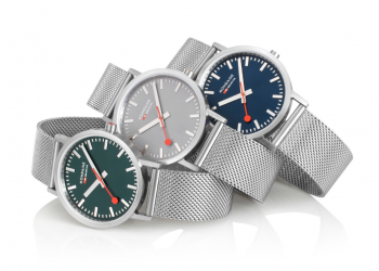 Die Mondaine SSB Classic Kollektion für Frühling/Sommer 2022 mit Edelstahl-Armband. © Mondaine