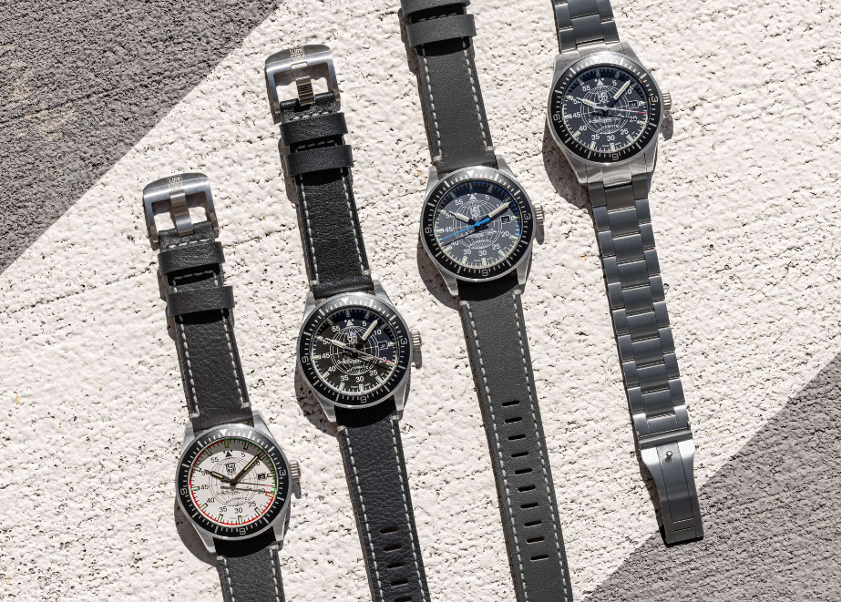Die neue Luminox-Uhr gibt es in vier Varianten. Mit Leder kostet sie 940 Euro, mit Edelstahlarmband 990. © Luminox