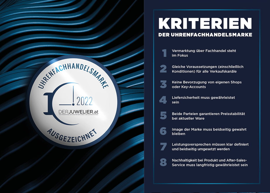 DERJUWELIER.at präsentiert die Kriterien für die Auszeichnung als Uhrenfachhandelsmarke.