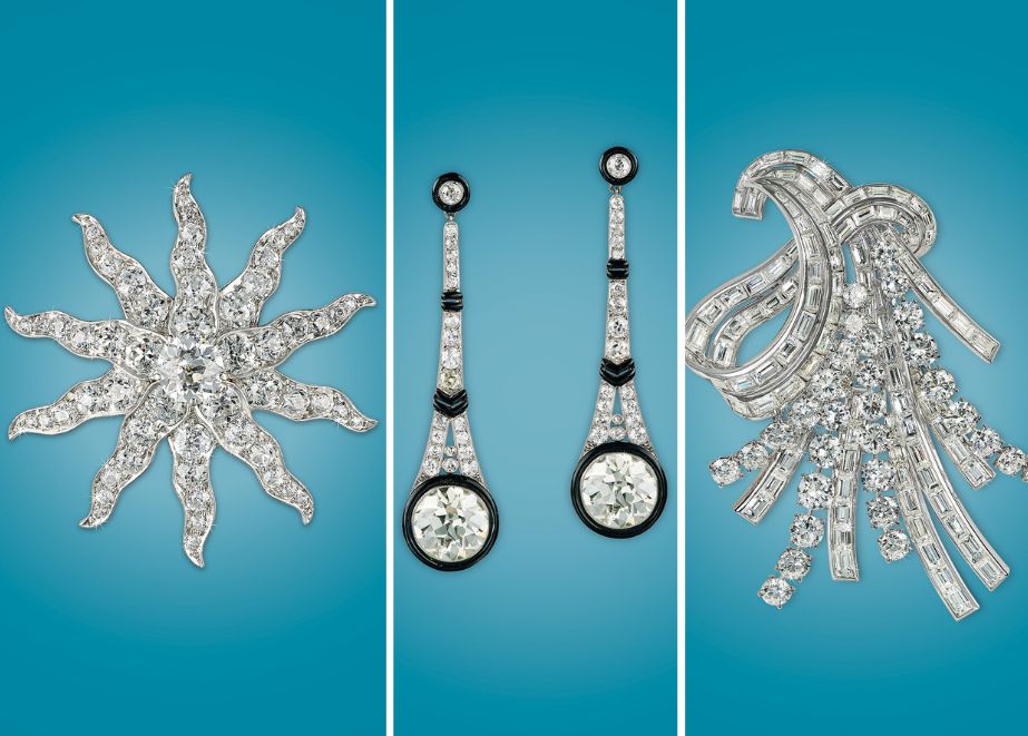 Tiffany & Co.-Brosche; Altschliffbrillant-Ohrgehänge; Boucheron-Diamantbrosche ©Dorotheum