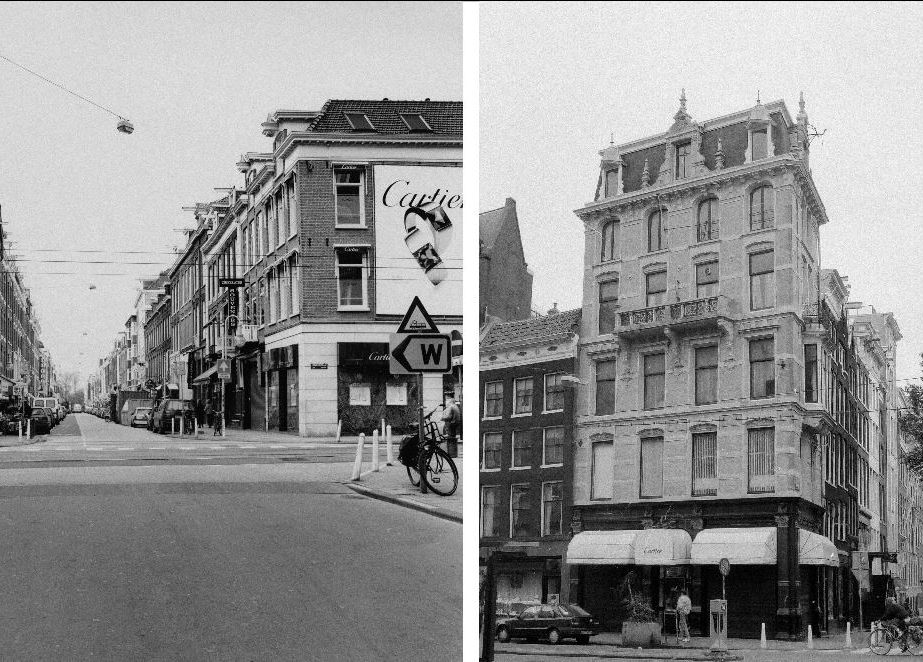 Die erste Cartier-Boutique in Amsterdam wurde 1975 eröffnet (Bild rechts), von 1994 bis 2007 residierte die Luxusmarke an der Ecke Hobbemastraat und P.C. Hooftstraat (Bild links). © Spice PR