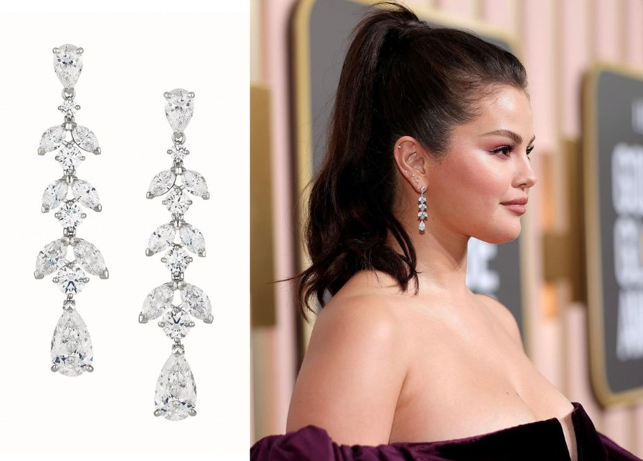 Selina Gomez De Beers Aden diamond earrings set in platinum