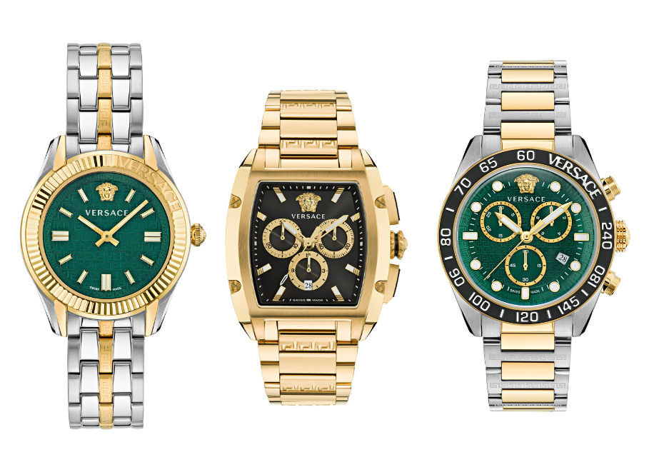 Versace-Uhren bei Time Mode: Die Kombination Grün/Gold ist derzeit sehr angesagt. © Time Mode
