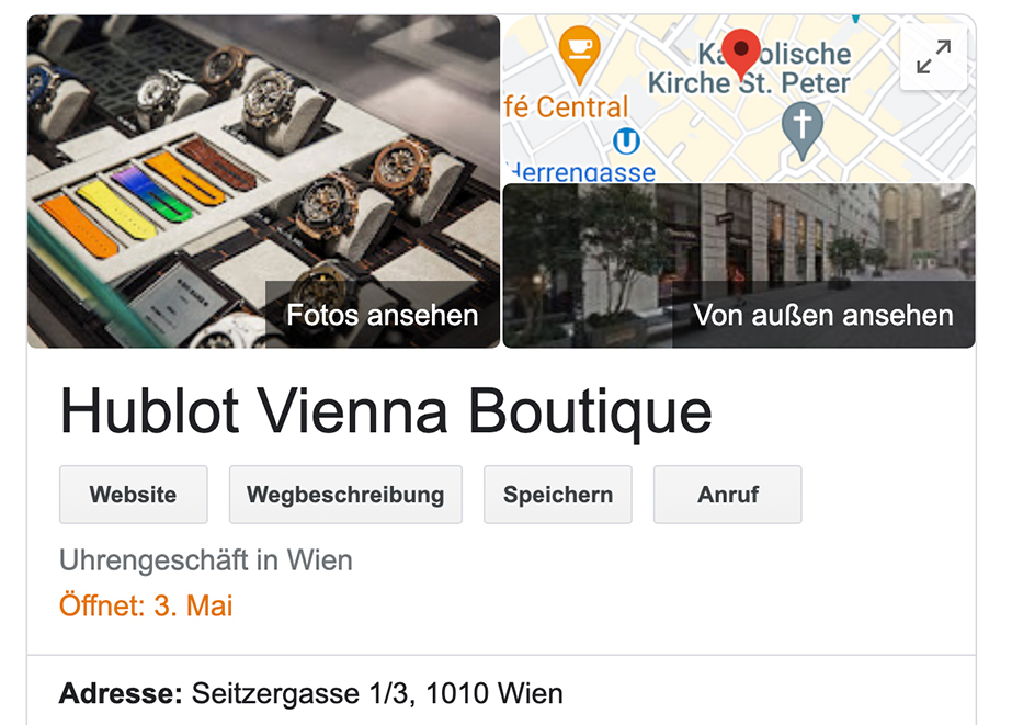 Hublot Vienna Boutique Google Eintrag